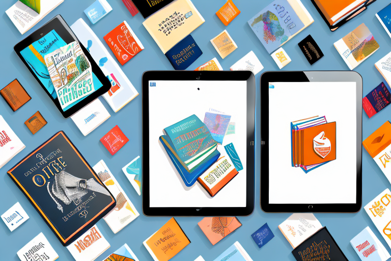 A variety of books scattered on a digital tablet screen