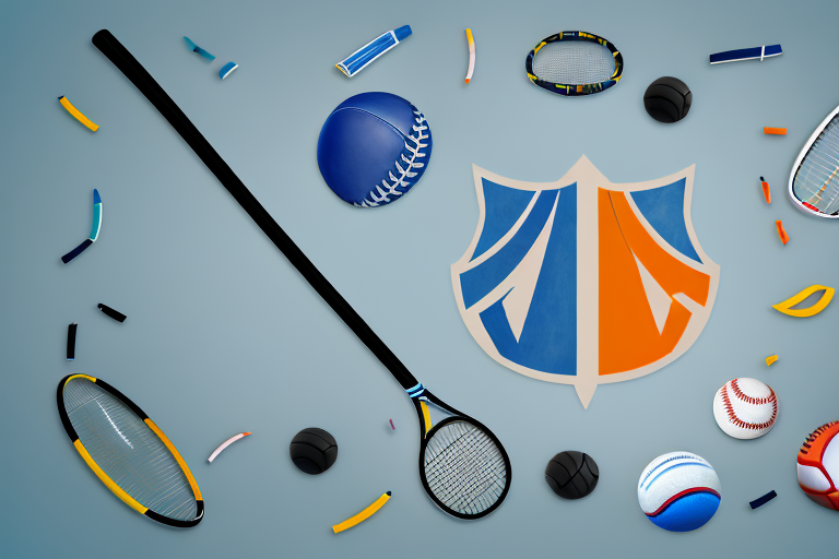 A variety of sports equipment (like a football