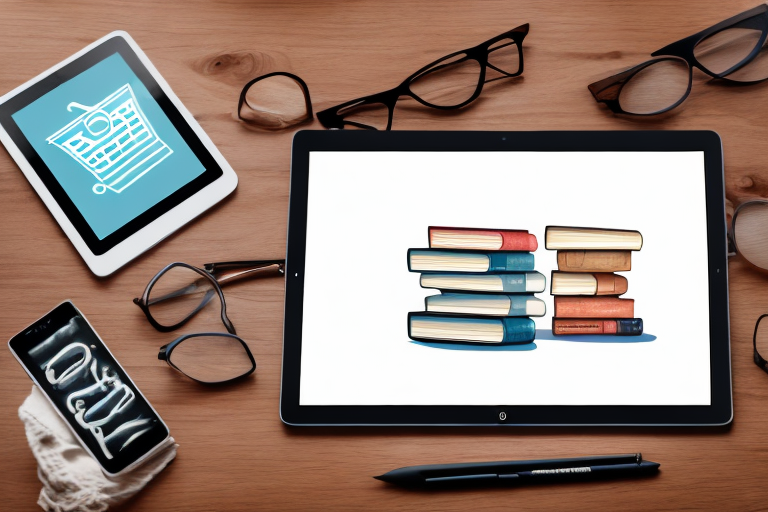 A stack of various used books next to a stylized