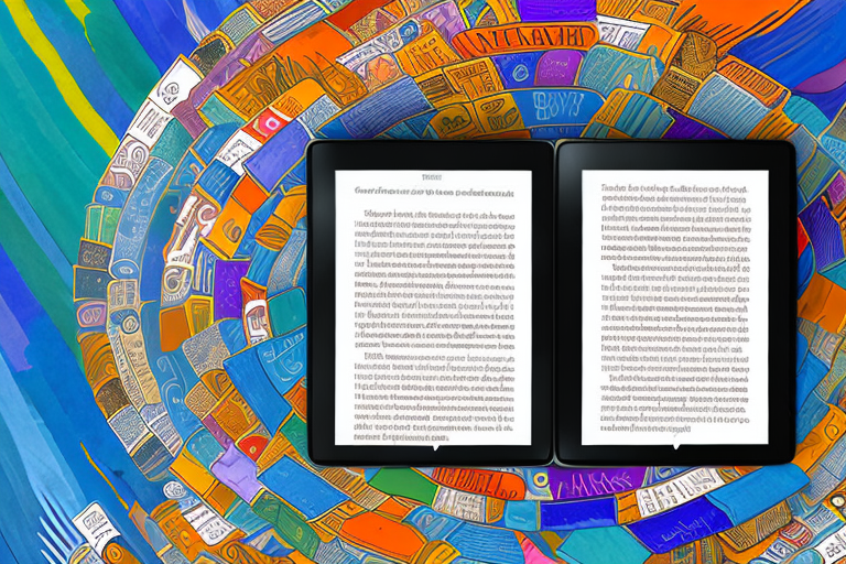 A kindle e-reader displaying a vibrant array of book covers