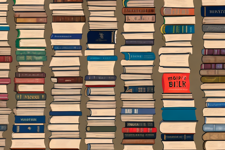 A variety of books stacked and scattered around