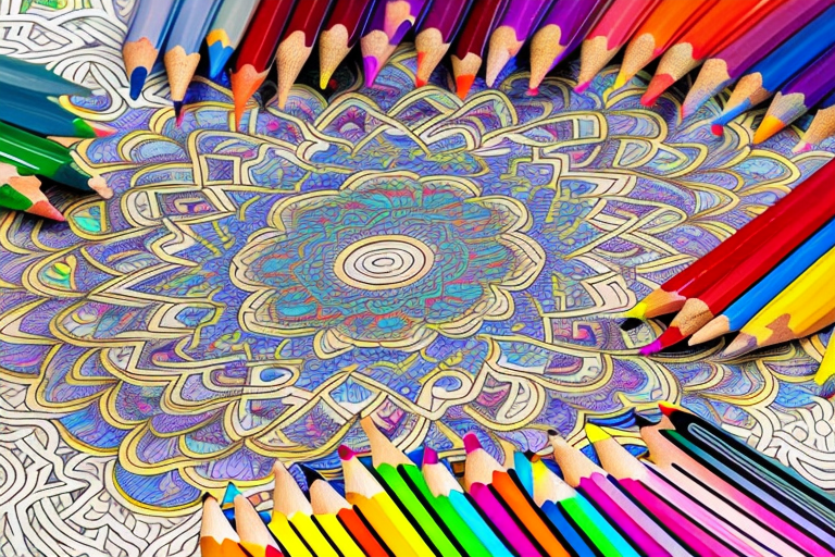 A stack of vibrant and diverse colouring books with a variety of intricate designs on the covers