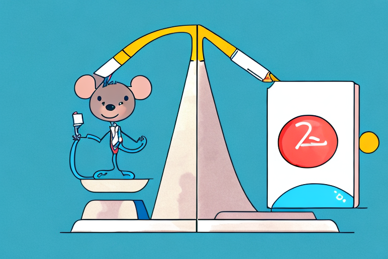 A scale balancing a book and a mouse (representing online selling)