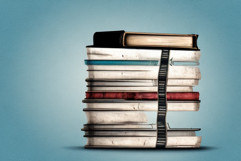 A stack of various old books with a barcode on the spine