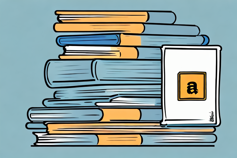 A stack of various books next to a stylized