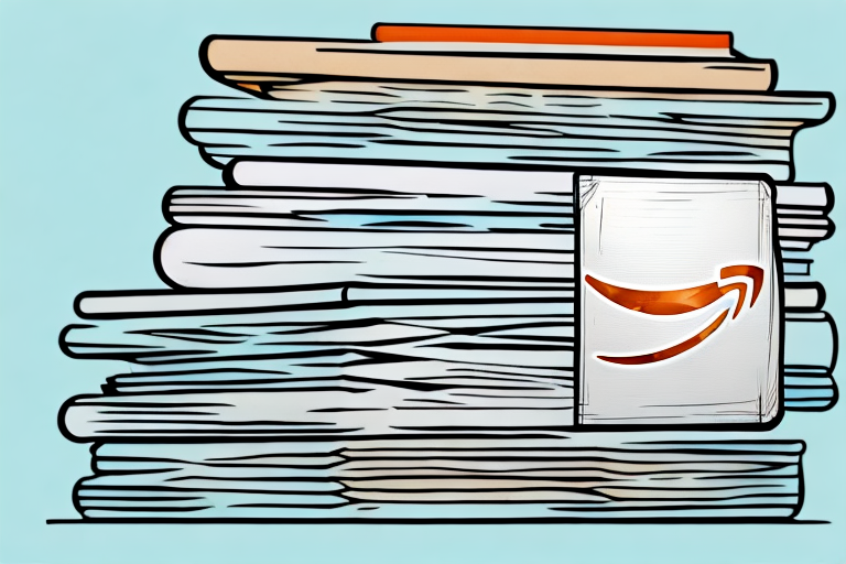 A stack of various books next to a stylized