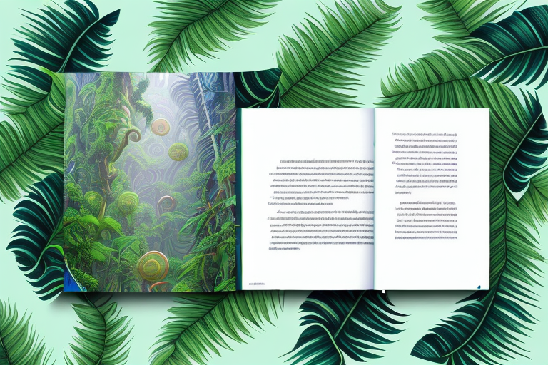 A spiral bound book with a stylized amazon rainforest reflected in its glossy cover