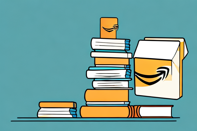 A stack of books next to a stylized amazon box