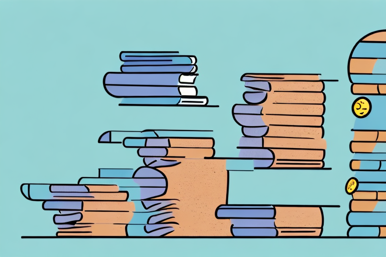 A stack of various books on one side of a balanced scale