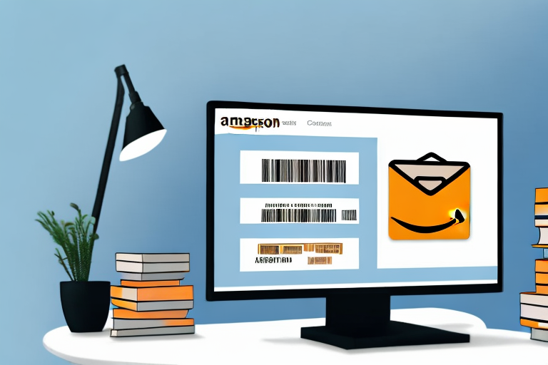 A stack of books next to a computer with amazon's website on the screen