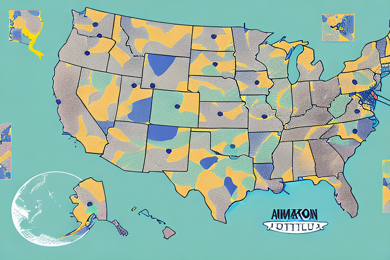 A map with highlighted distribution centers