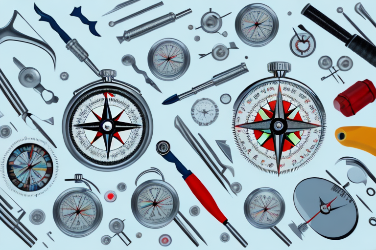 A toolbox filled with various tools like a magnifying glass