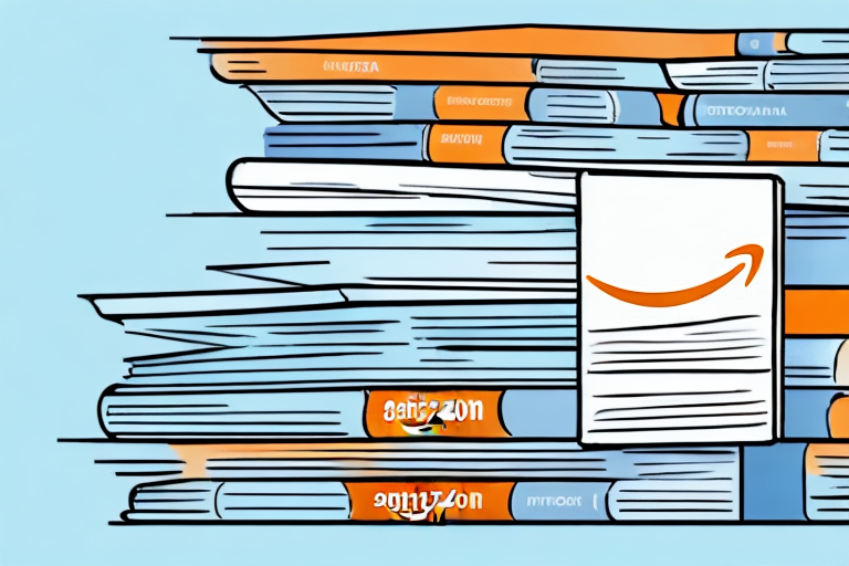 A stack of various books next to an amazon-branded shipping box