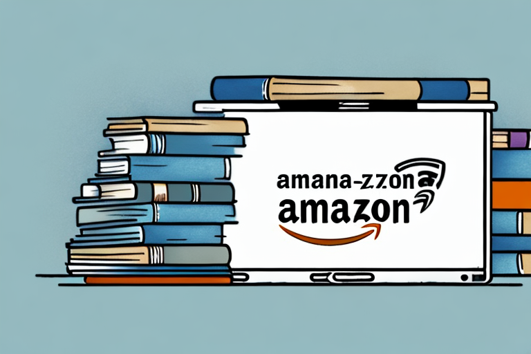 A stack of various types of books next to a stylized amazon box