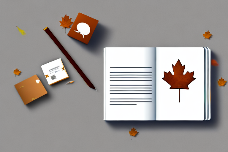 A stack of variously shaped books with a maple leaf bookmark sticking out from one of them