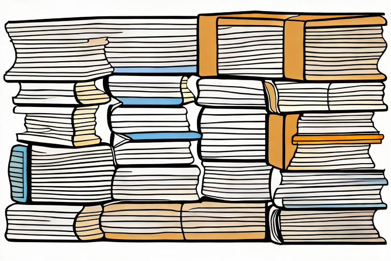 A pile of various used books next to a stylized