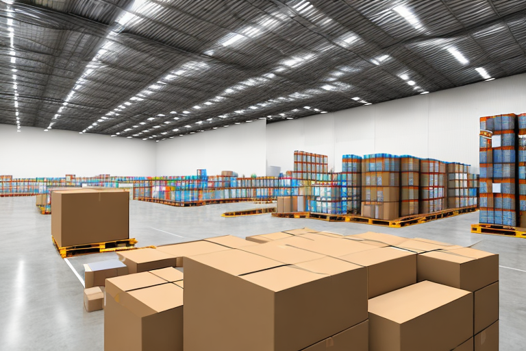 A warehouse filled with various types of products being packaged into boxes