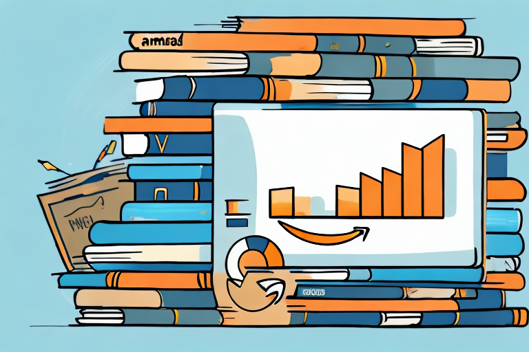 A pile of various books next to a stylized amazon box