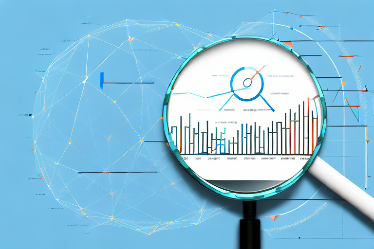 A powerful magnifying glass hovering over a computer screen displaying a variety of graphs and charts