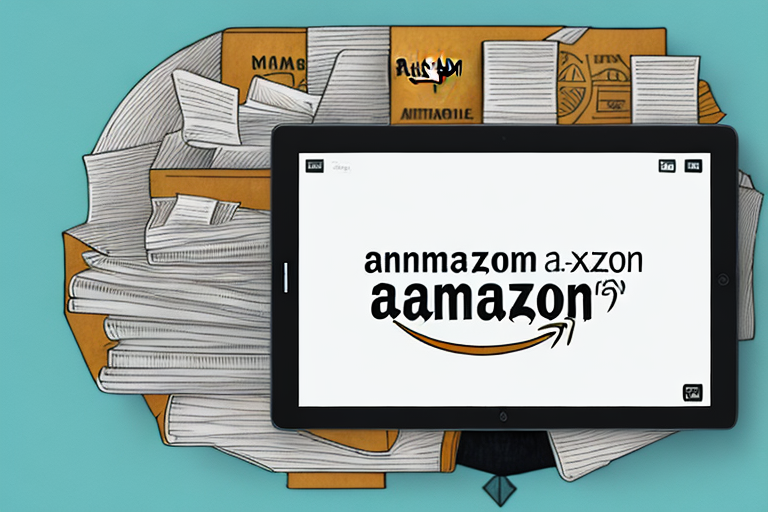 A stack of various books next to a stylized amazon box