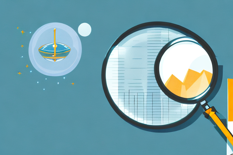 A magnifying glass hovering over a bar graph that symbolizes increasing sales