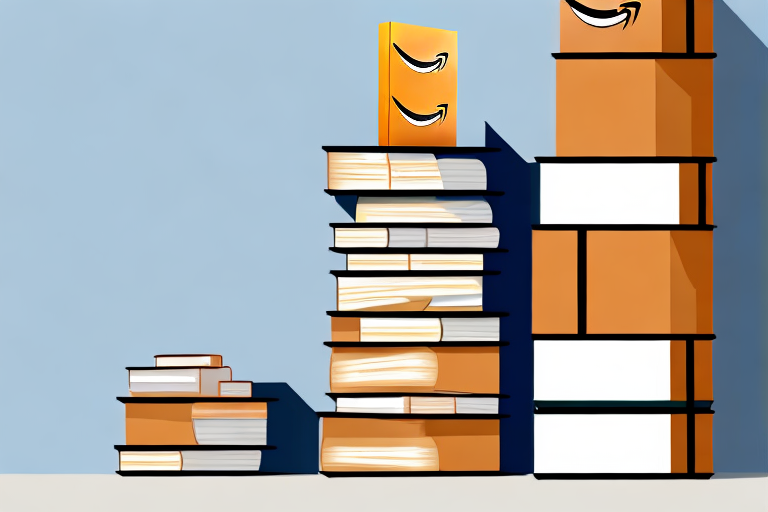 A stack of various books next to an amazon delivery box