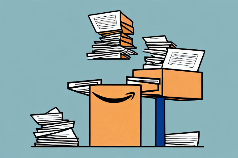 A stack of various books next to an amazon shipping box