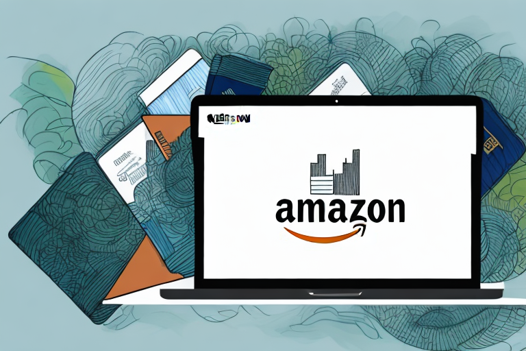 A stack of various books next to a laptop displaying an amazon webpage