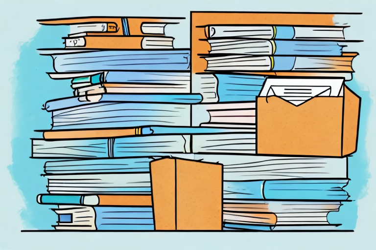 A stack of various types of books next to a stylized