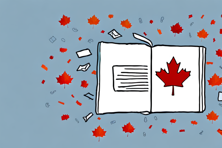 A stack of various textbooks with an amazon shipping box and a canadian maple leaf subtly incorporated in the background