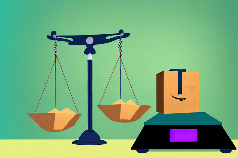 A balance scale with a box labeled "buy low" on one side and a box labeled "sell high" on the other