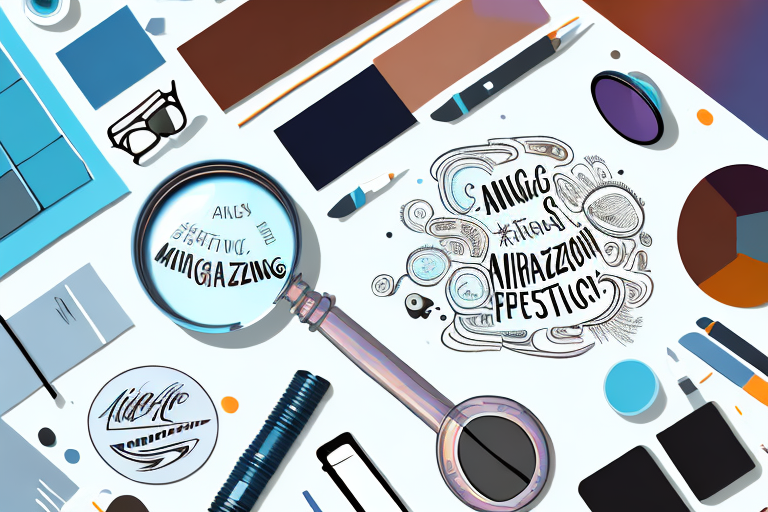 A magnifying glass hovering over a collection of diverse products