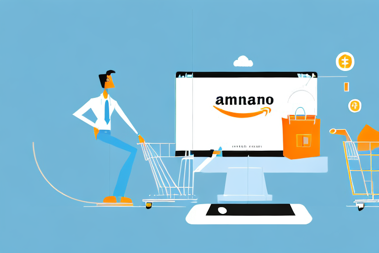 A balanced scale with a computer mouse on one side and a shopping cart on the other