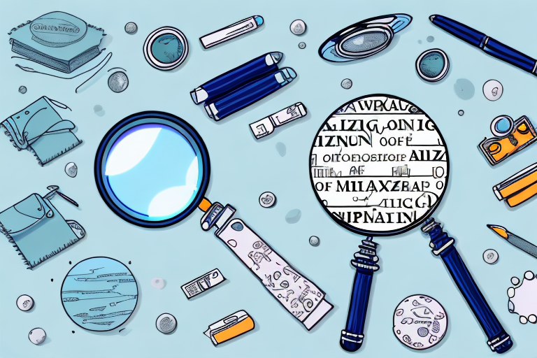 A magnifying glass hovering over a variety of products