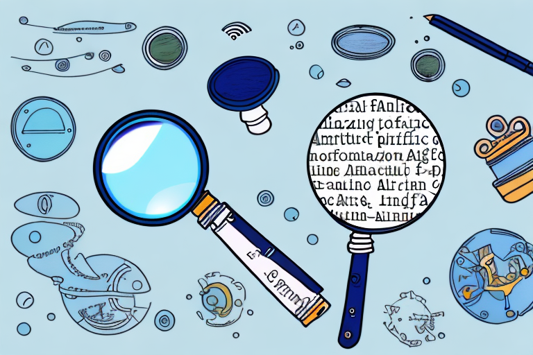 A magnifying glass hovering over a variety of different products