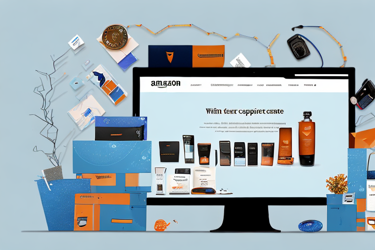 A computer screen displaying an amazon website page with various products