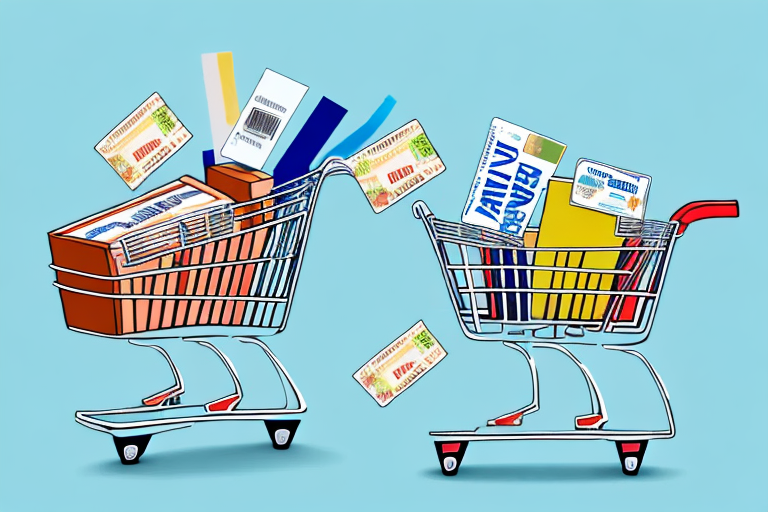 A shopping cart filled with various products