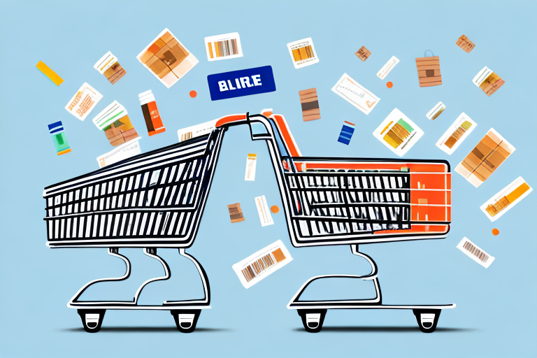 A shopping cart filled with diverse products and a bar code