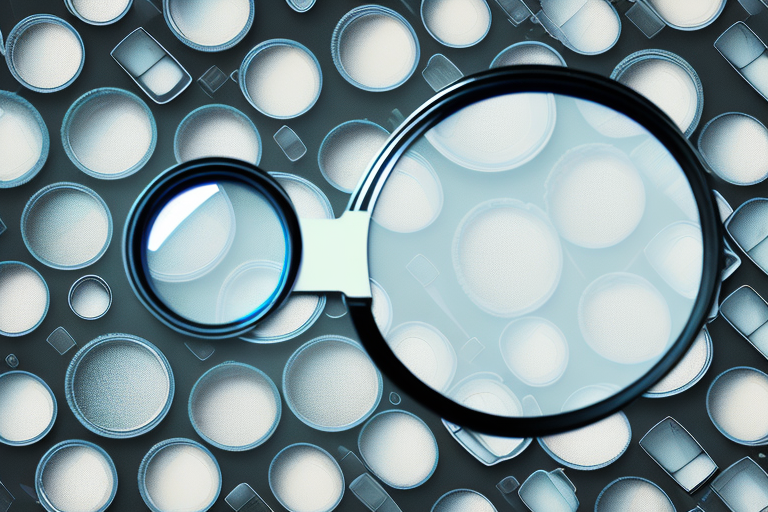 A magnifying glass focusing on a variety of filters on a walmart store shelf