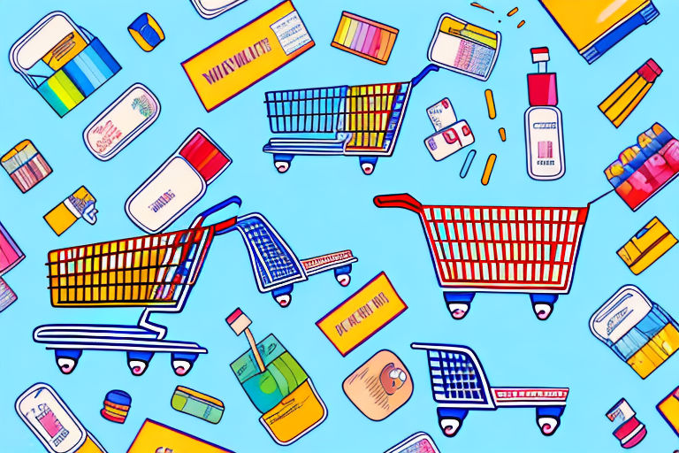 A shopping cart filled with various products