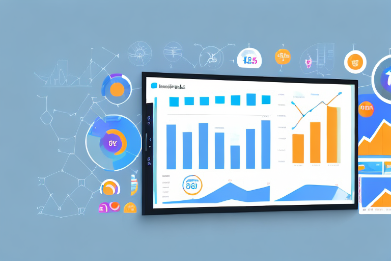 A dynamic digital dashboard displaying various graphs and charts indicating sales growth