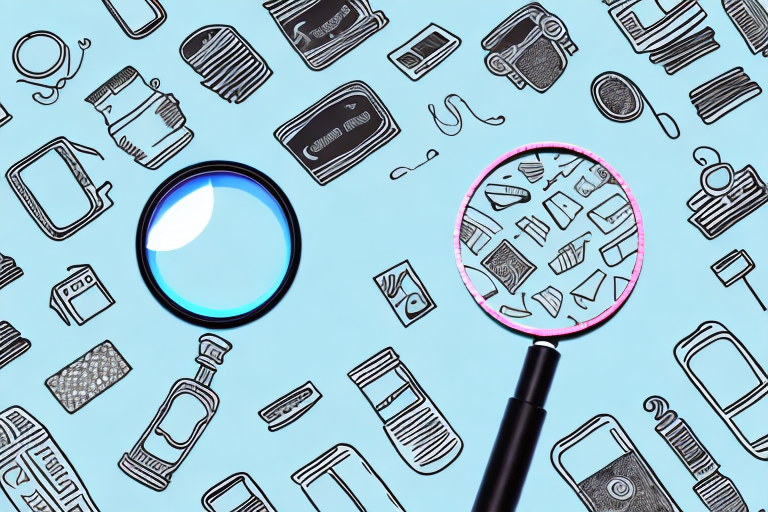 A magnifying glass hovering over a variety of different products such as electronics