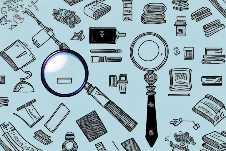 A magnifying glass hovering over a variety of different products