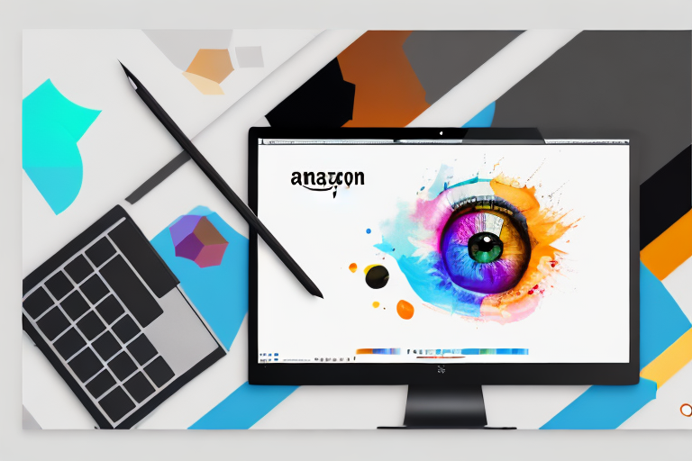 A sleek computer screen displaying a variety of vibrant and eye-catching amazon product image templates