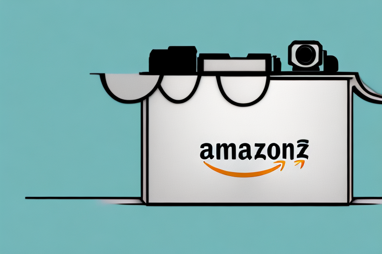 An amazon product box with a camera and a copyright symbol hovering above it