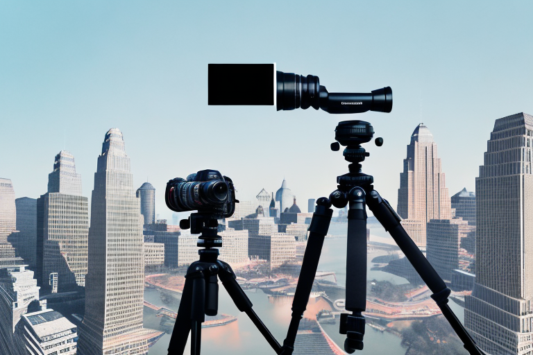 A professional camera on a tripod capturing a high-quality image of a diverse range of amazon products