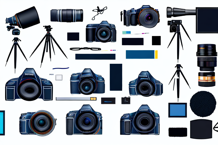 A professional camera set up in front of a variety of amazon products