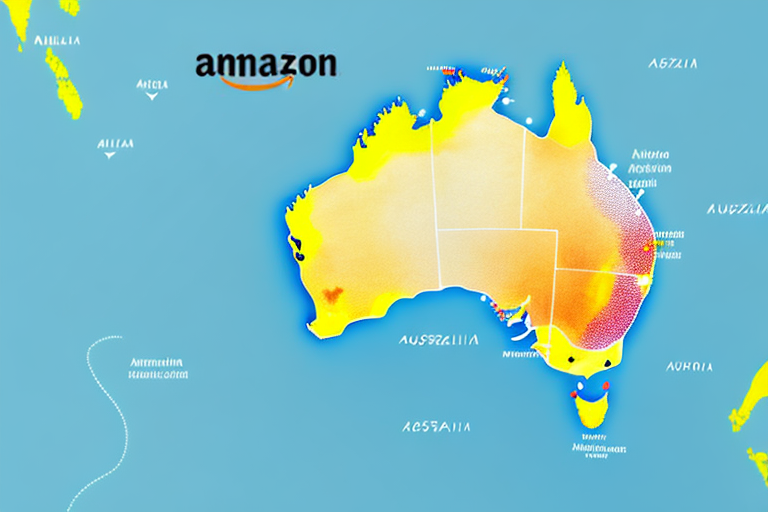 A map of australia with a dotted line leading to an amazon box