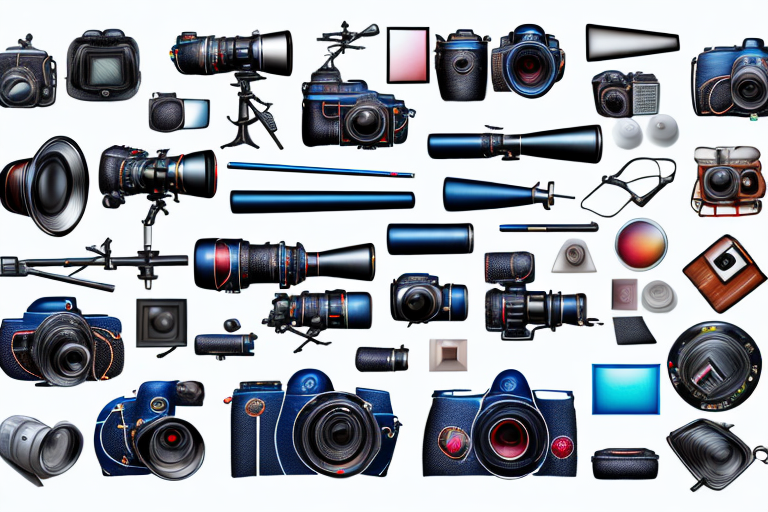 A variety of photography equipment like cameras