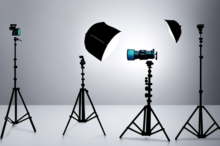 A well-organized product photo studio with a camera on a tripod